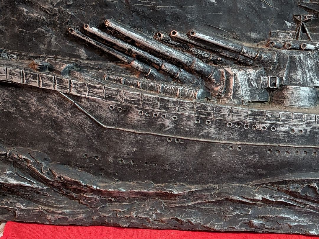 ド迫力大日本帝国海軍戦艦大和武蔵級大型１５０Ｘ縦７０Ｘ厚さ１５センチ稀少レリーフ