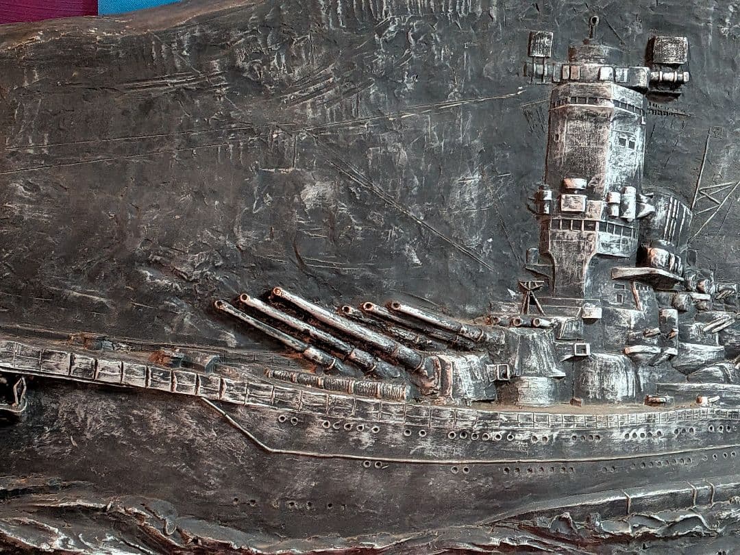 ド迫力大日本帝国海軍戦艦大和武蔵級大型１５０Ｘ縦７０Ｘ厚さ１５センチ稀少レリーフ