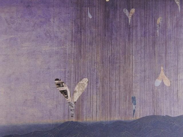 室越健美、【五月雨を集めて早し最上川】、希少な額装用画集画、新品高級額 額装付