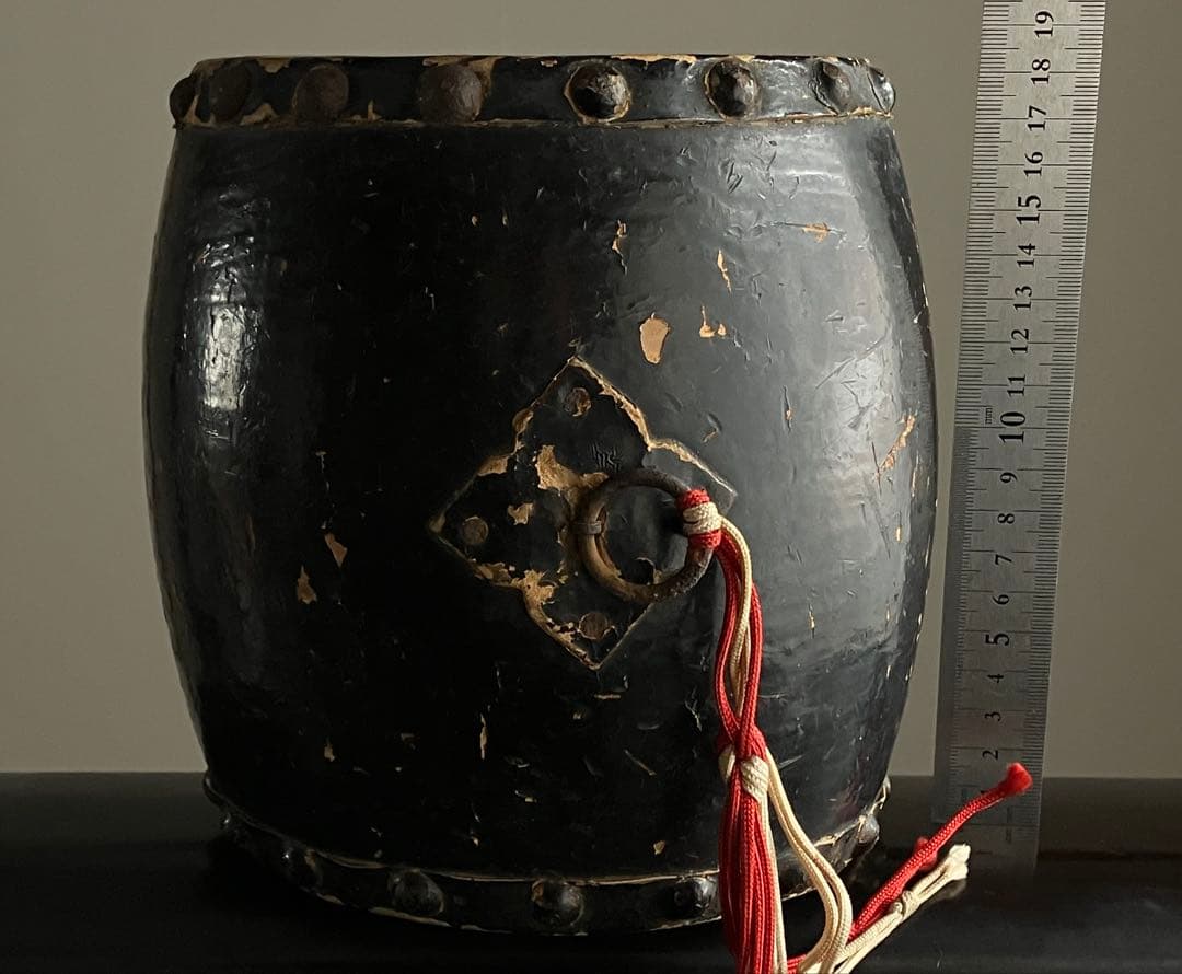【実用の美 古い小太鼓 約18㎝ 大正末〜昭和初期頃】骨董古道具郷土玩具楽器魔除