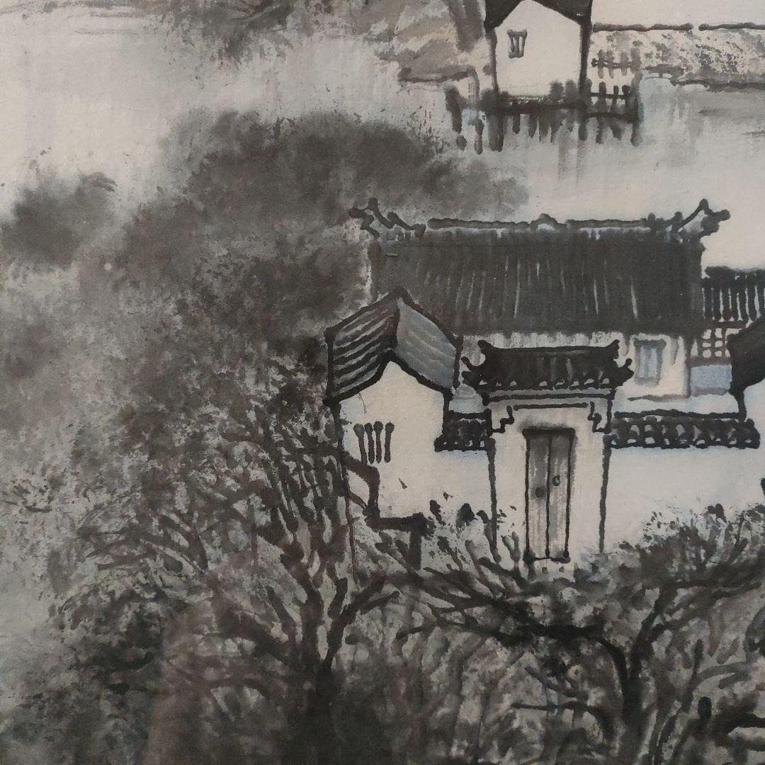 作者不詳　直筆大判山水水墨画『上海景勝地　江南水郷』