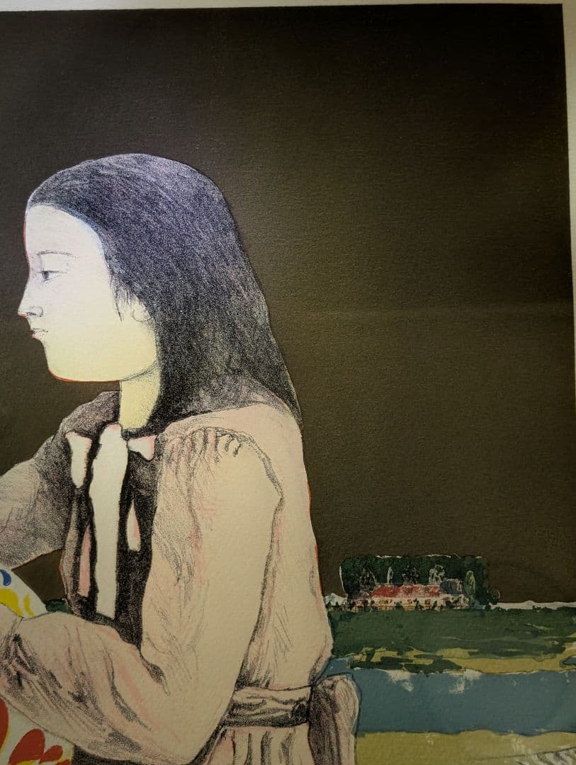 大津英敏 絵画 版画 リトグラフ 遠い記憶 少女図 76/115 額装 額入り絵