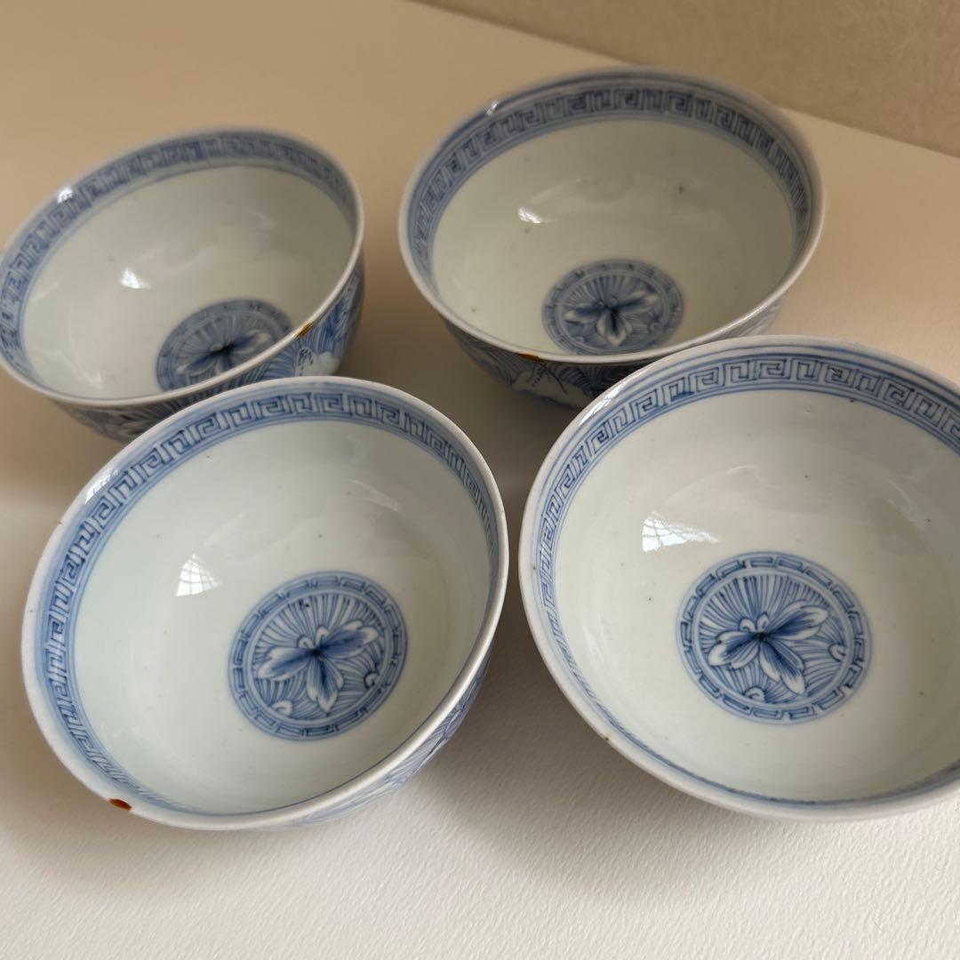 線描き　線画き　線画　湯呑み　茶碗　向付　古伊万里　骨董　皿