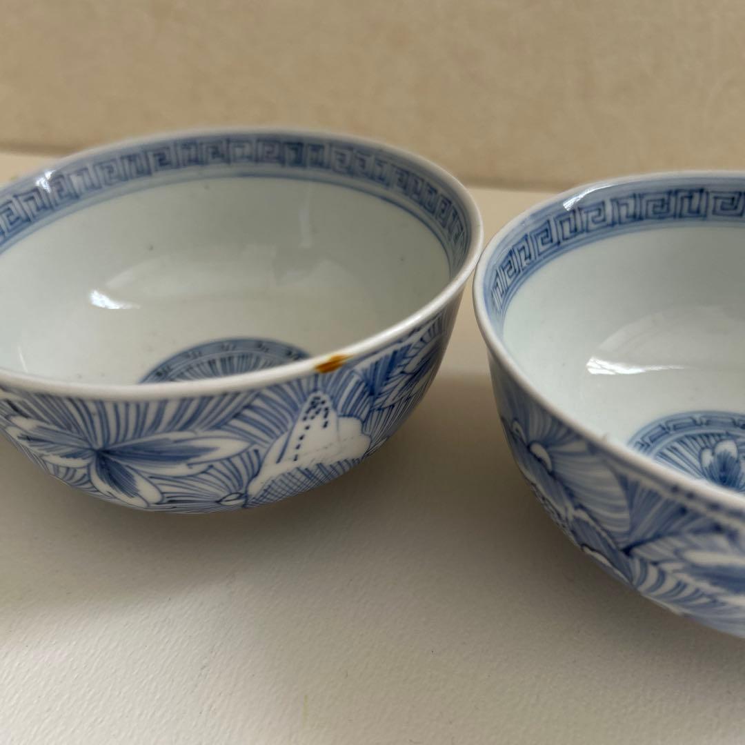 線描き　線画き　線画　湯呑み　茶碗　向付　古伊万里　骨董　皿