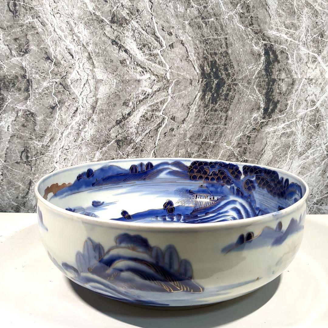 古伊万里 山水 染付 大小鉢 丼 二重高台 骨董品