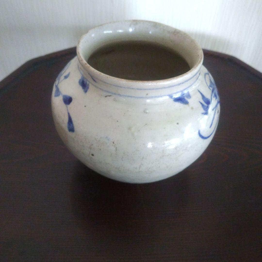 李朝 染付 白磁 壷 骨董品時代物