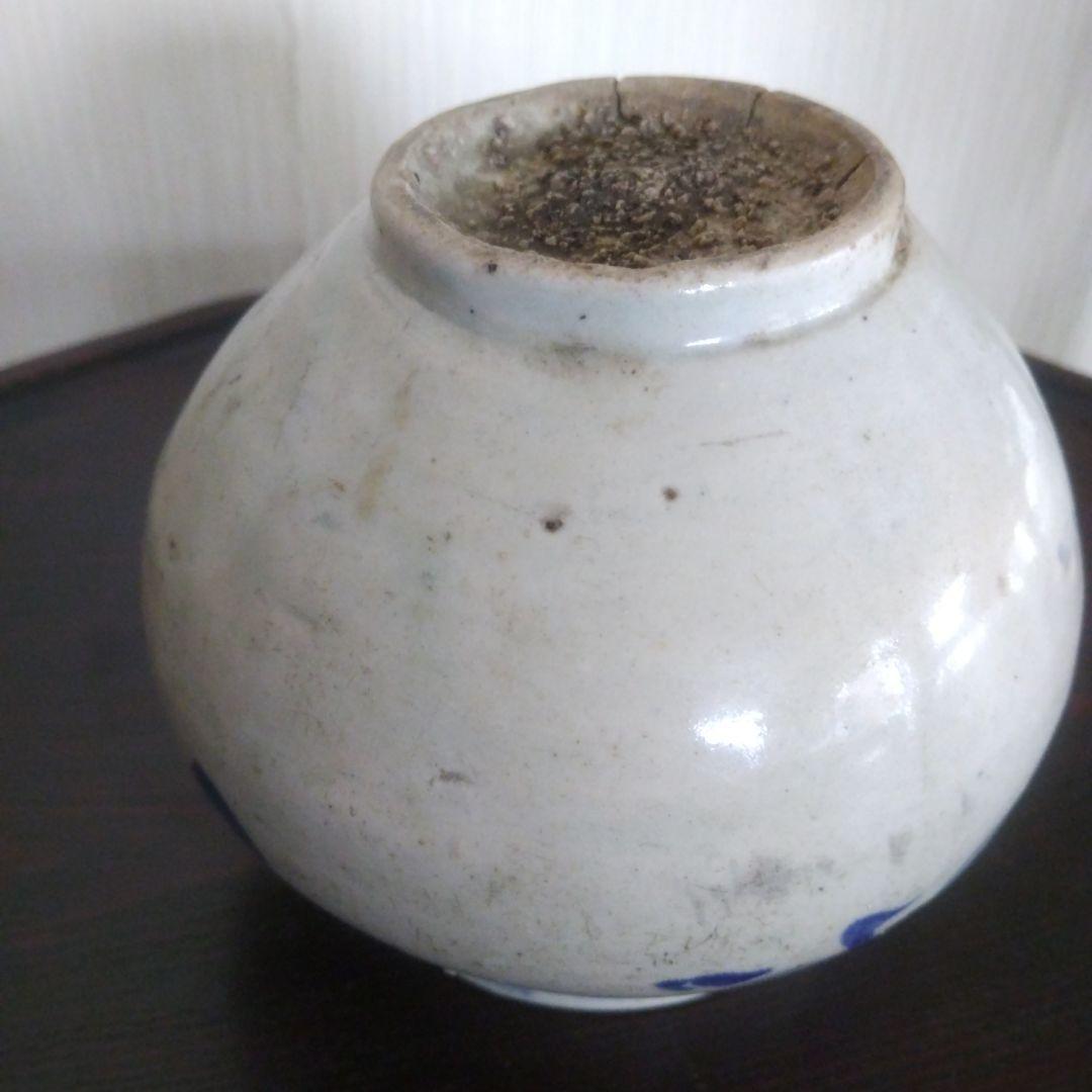 李朝 染付 白磁 壷 骨董品時代物