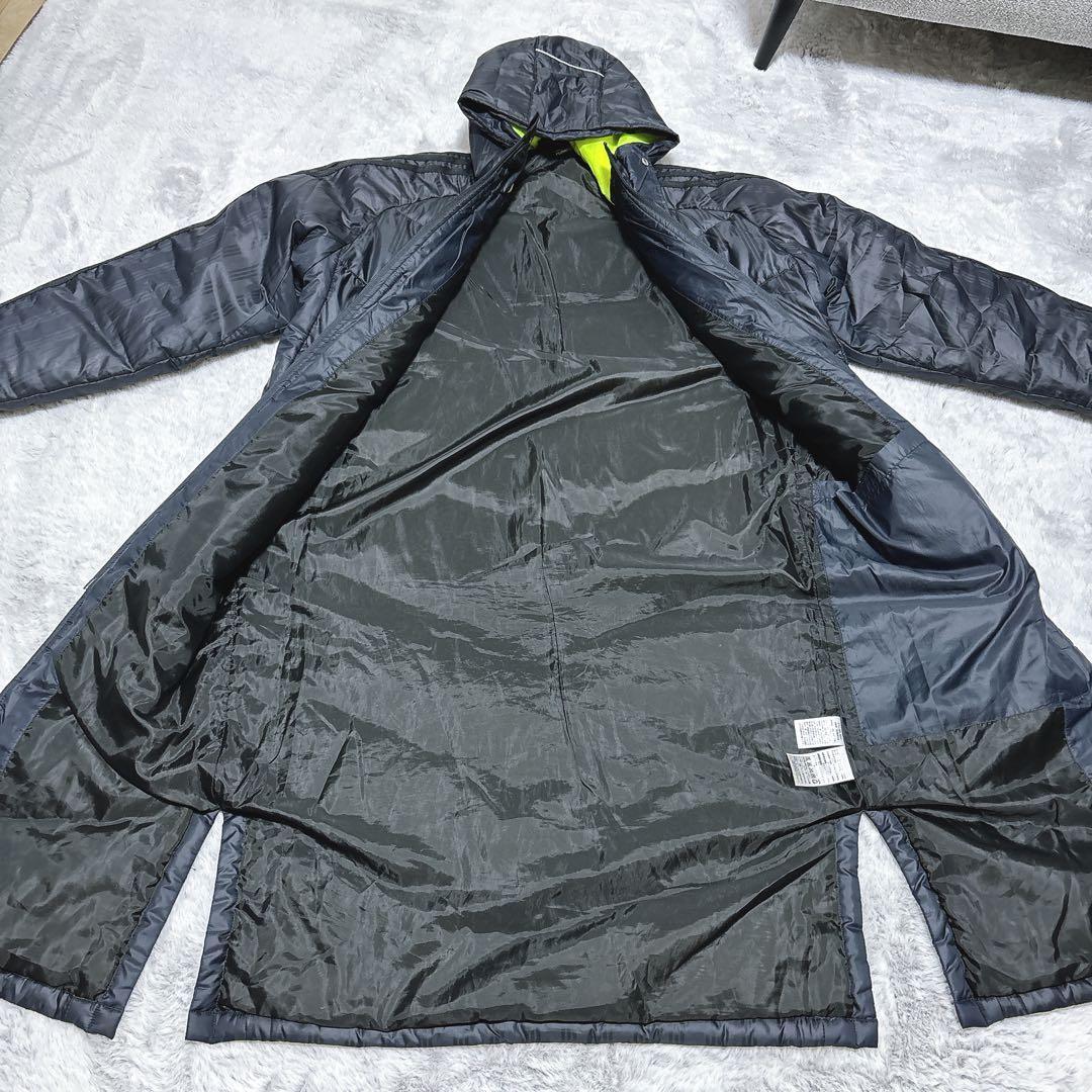 アディダス　adidas ベンチコート　ダウン　ロング　ストライプ　ブラック　L