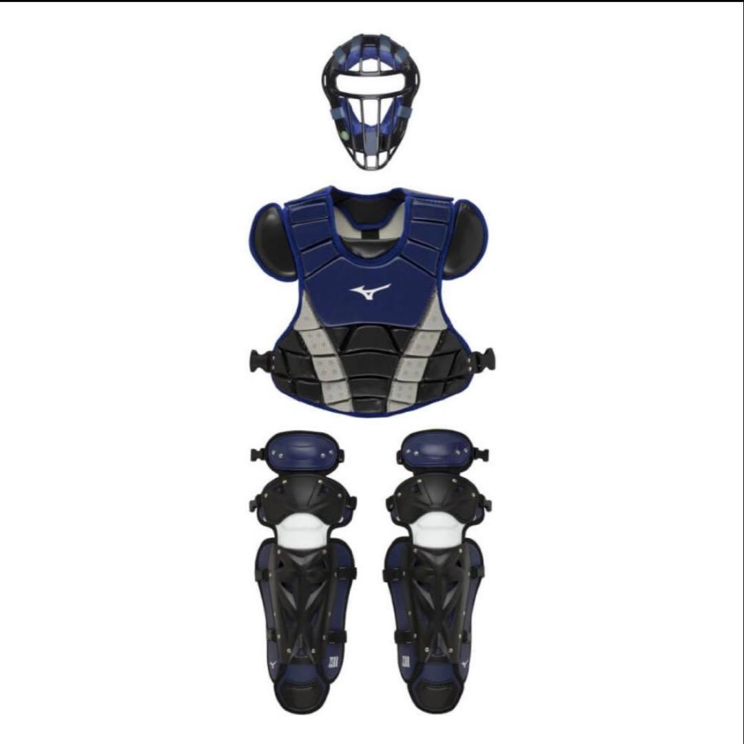 ミズノ限定　少年軟式用キャッチャー防具3点セット　パステルネイビー×黒　サイズS