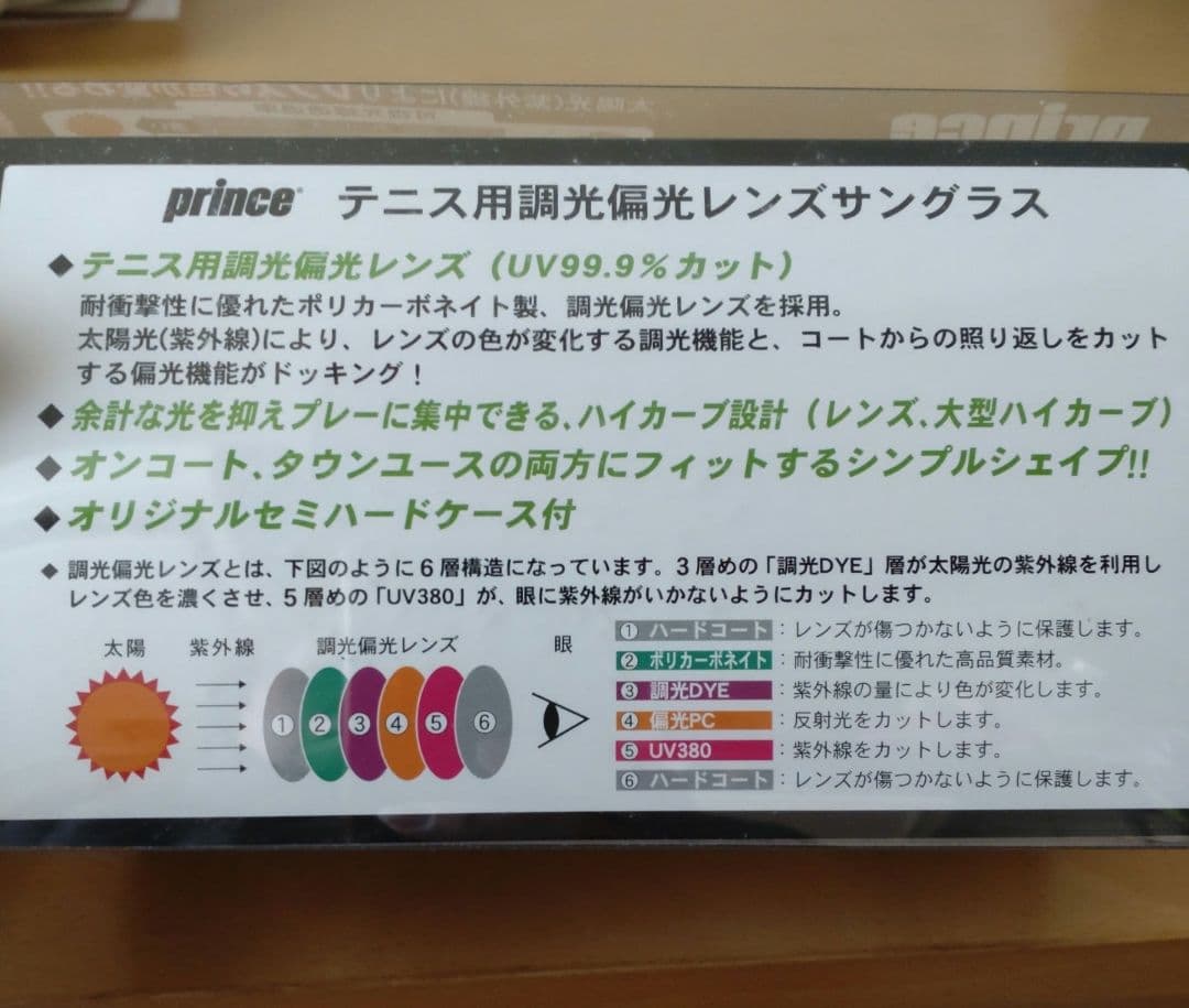 prince テニスサングラス UVカット付き