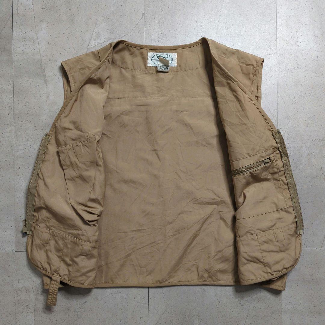 90sL.L.Beanフィッシングベストベージュ多ポケット短丈アウトドアテック系