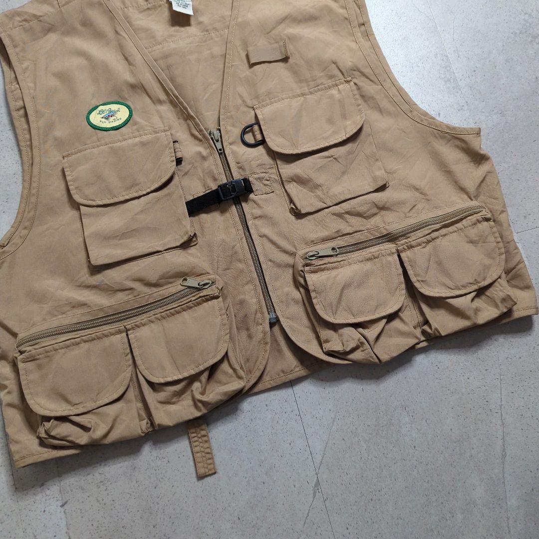 90sL.L.Beanフィッシングベストベージュ多ポケット短丈アウトドアテック系