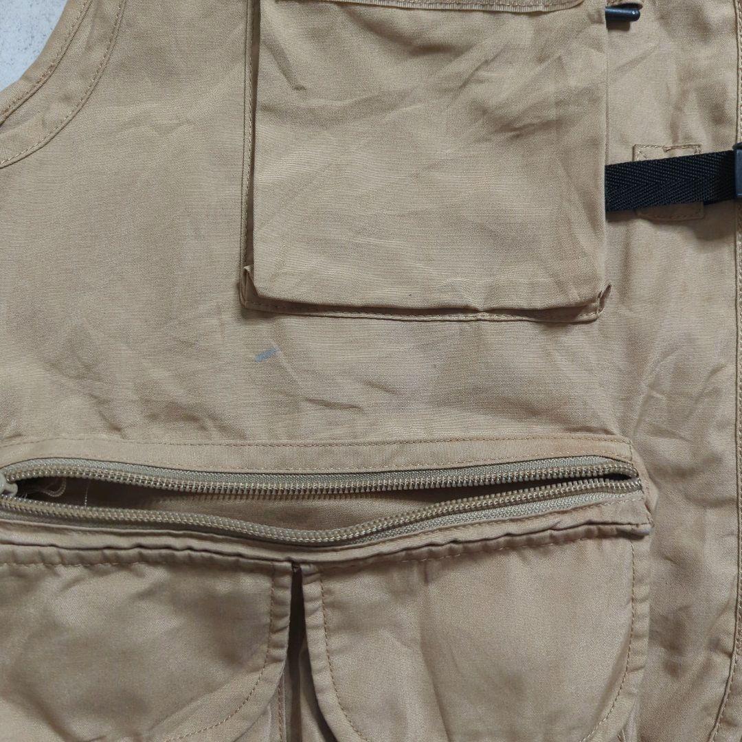 90sL.L.Beanフィッシングベストベージュ多ポケット短丈アウトドアテック系