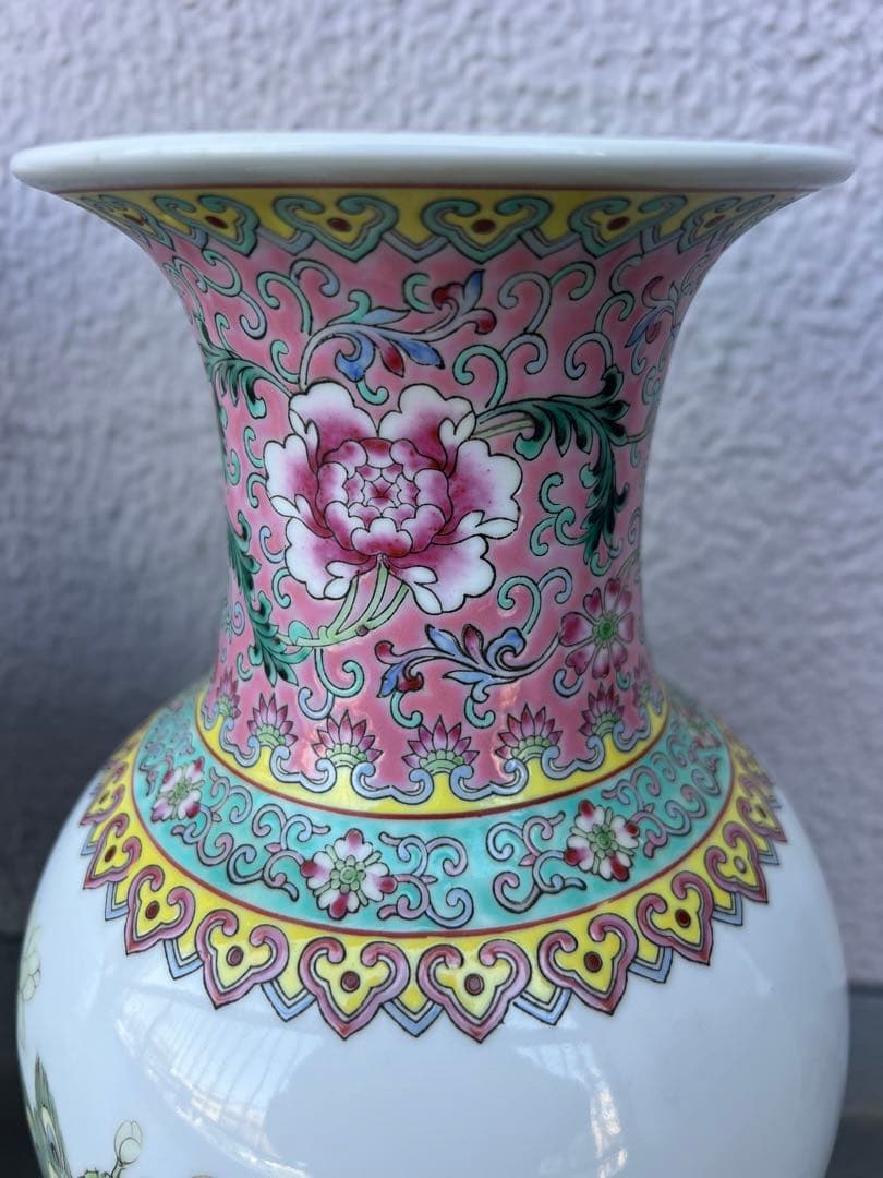 中国美術 民国初期頃 中国景德鎮製 粉 彩花鳥花瓶 一対 孔雀図飾り壺 美 品