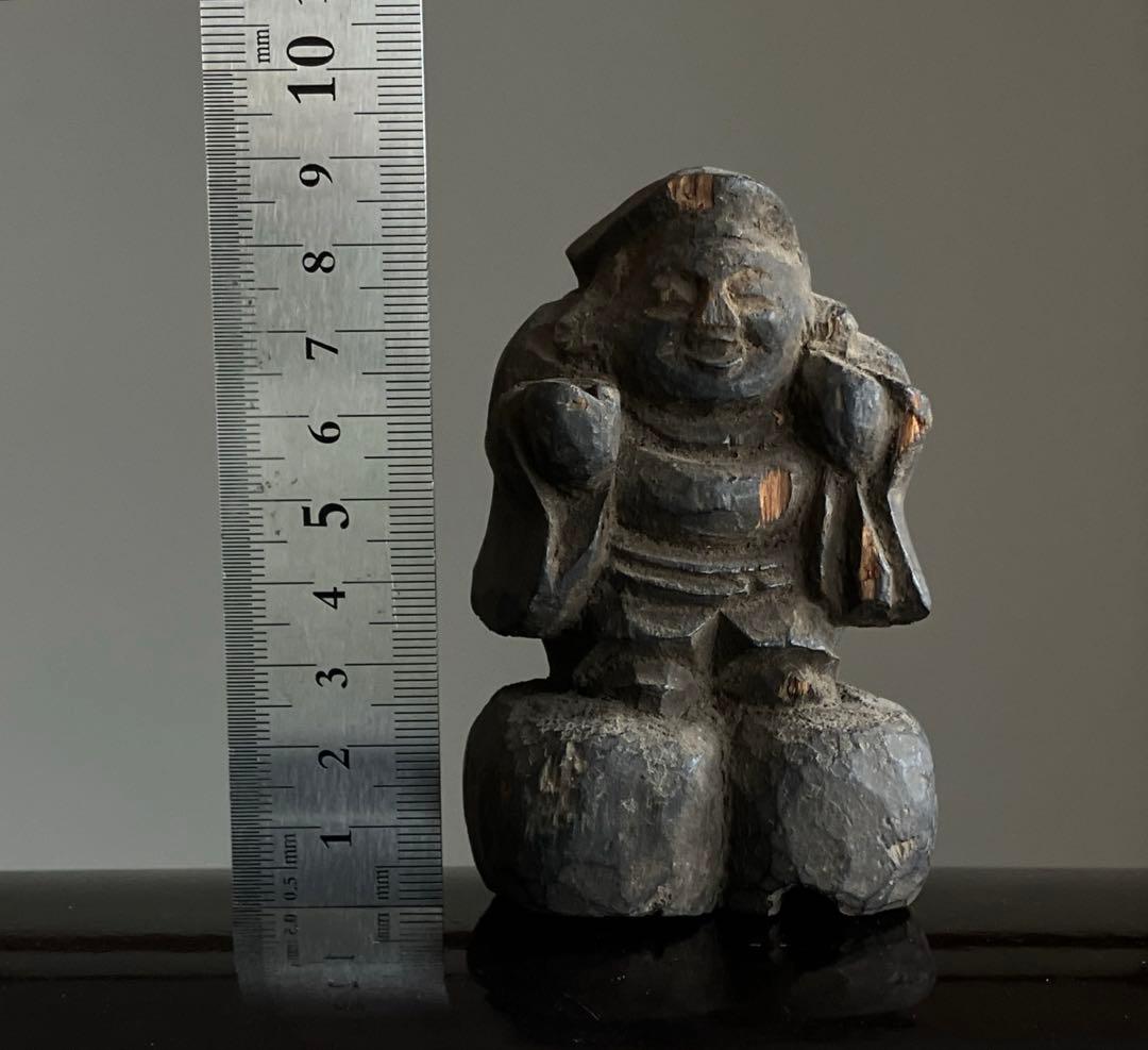 【のんきですね 大黒天 木彫 約9㎝ 江戸後期〜明治頃】民間信仰郷土玩具仏像縁起