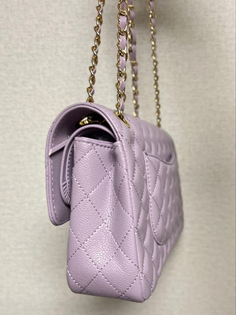 ライトパープル キルティングレザー ショルダーバッグ
