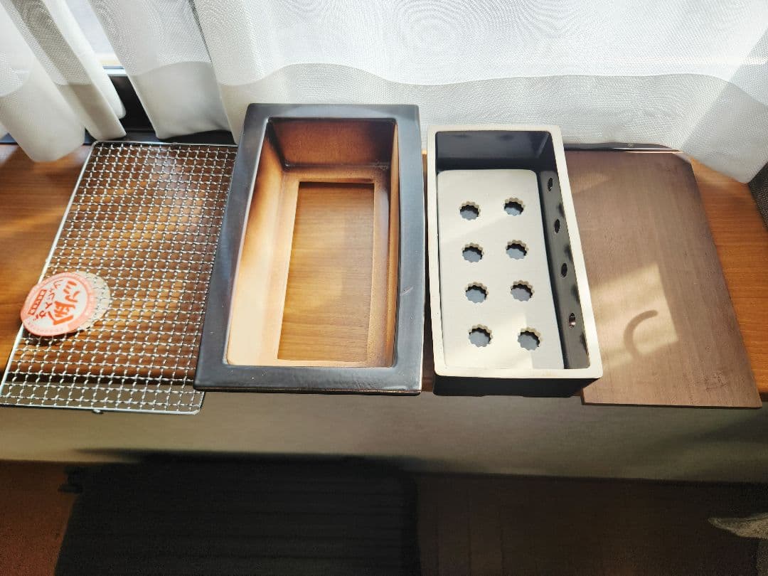 【未使用】串焼きコンロ（大）炭焼きグリル 七輪 陶器 萬古焼 黒 金網水コンロ
