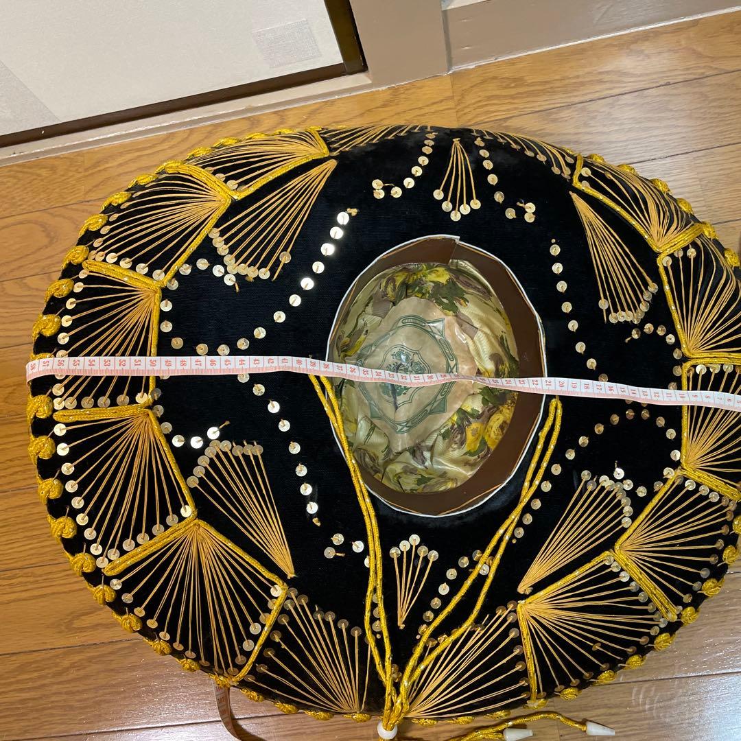 ソンブレロ メキシカンハット　ベロア　アンティーク メキシコ　刺繍入り　黒色