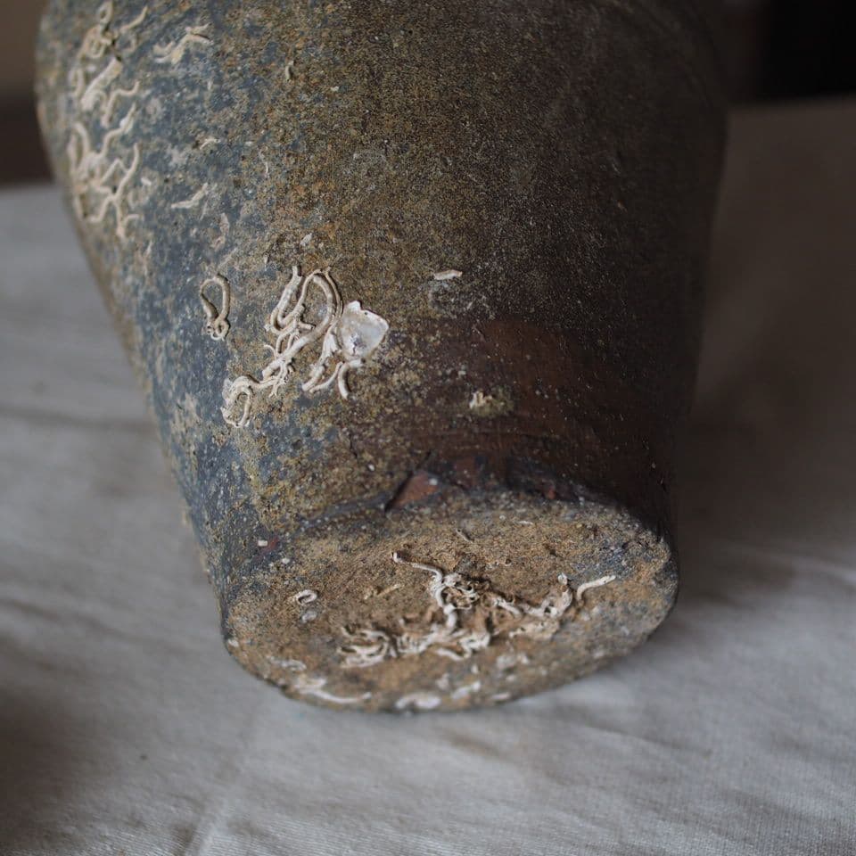 陶芸 壺型 陶器 緑がかった茶色 海上がり 古道具 古美術