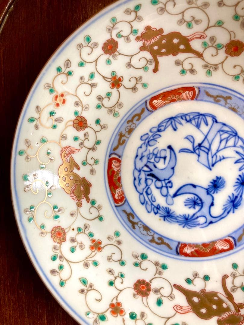 a 古伊万里　色絵　金彩　皿　21.5cm 骨董　アンティーク