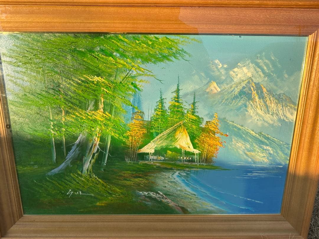 佐佐木四郎（作）《木曾初秋》風景画 油彩画 額約90cm x 64cm