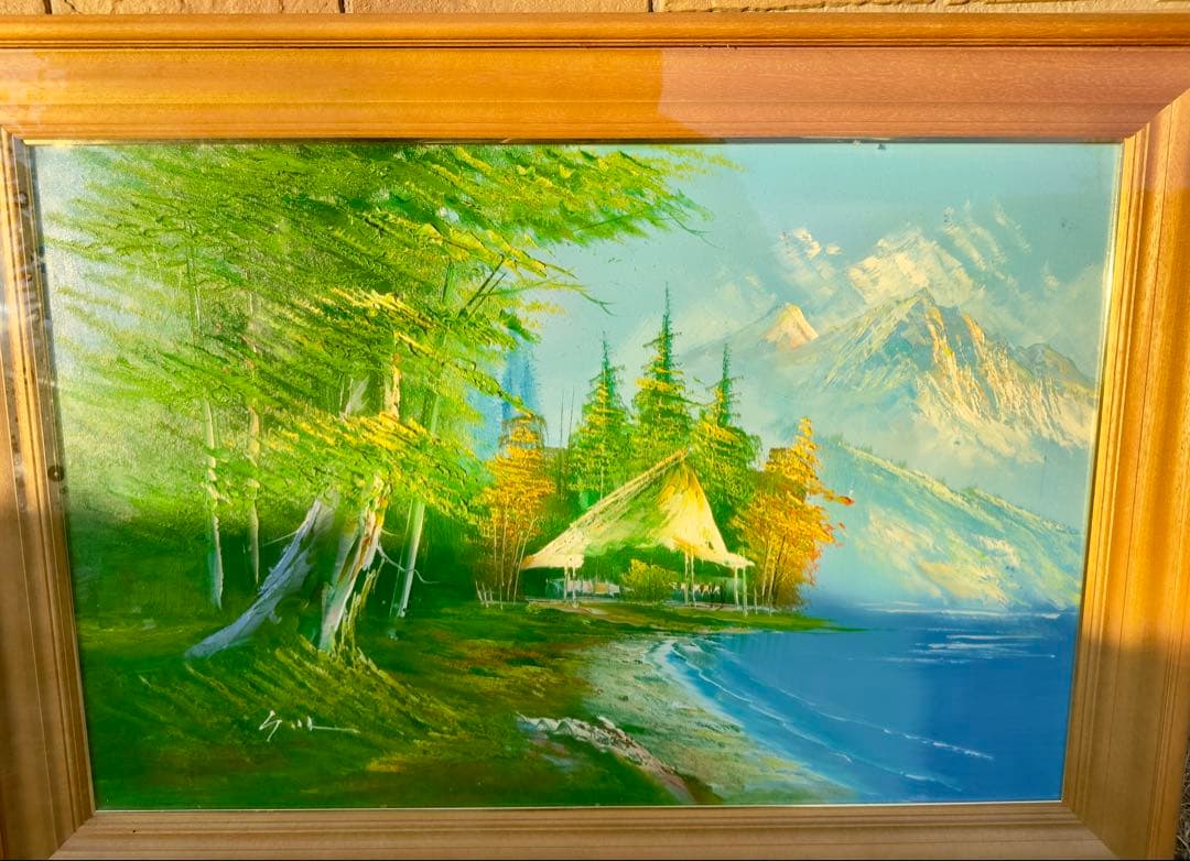 佐佐木四郎（作）《木曾初秋》風景画 油彩画 額約90cm x 64cm
