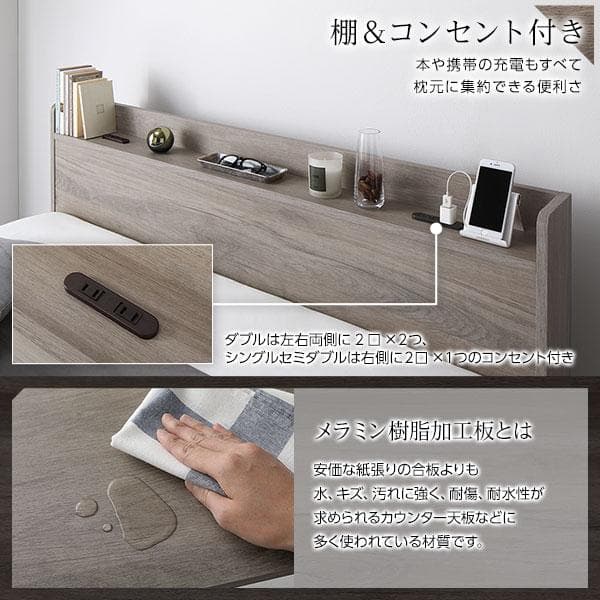 ベッドダブル ボンネルコイルマットレス付きグレージュ収納付きds-2423286