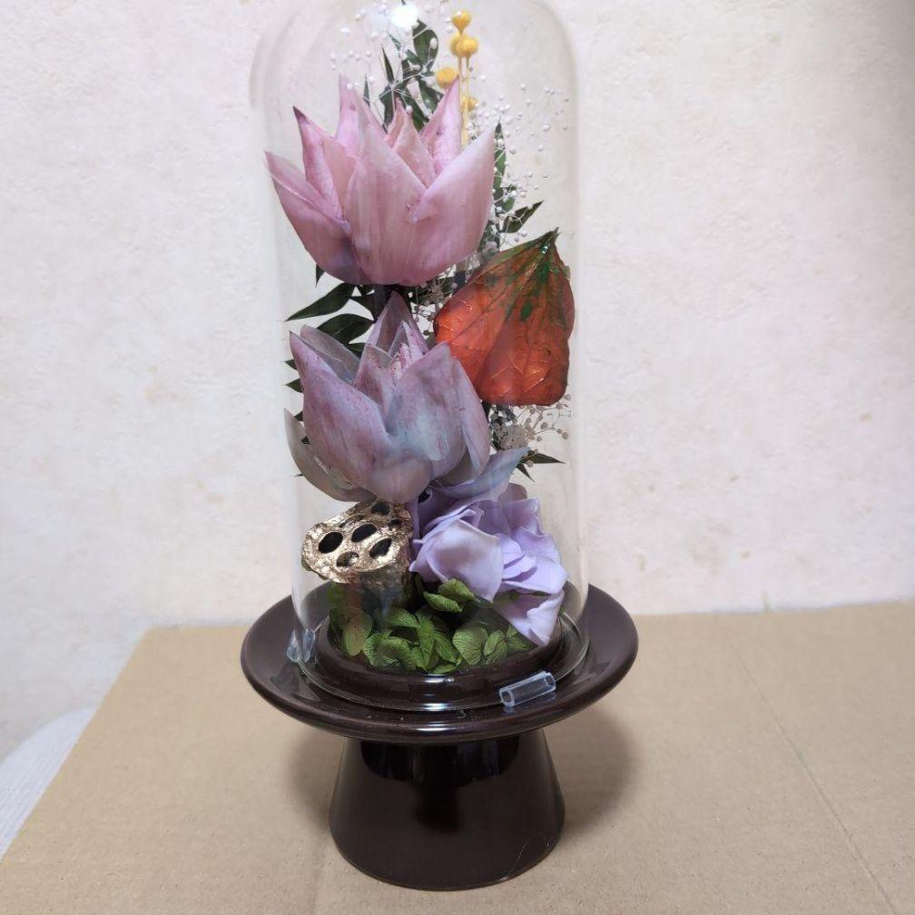 特選仏花　 大　一基 造花無し 蓮の花　プリザーブドフラワー ガラスドーム入り