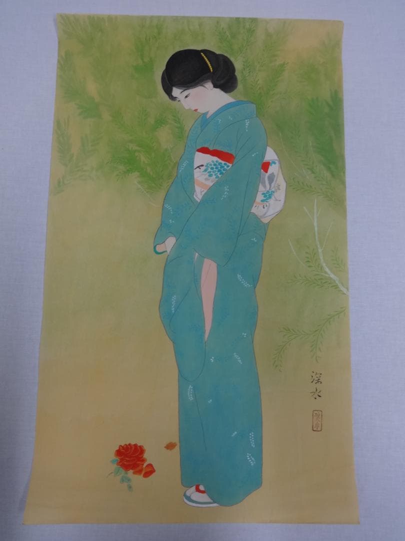 伊東深水 赤蓮白蓮の雪路 水彩画 1922年頃 紙本著色 肉筆 舞妓 浮世絵