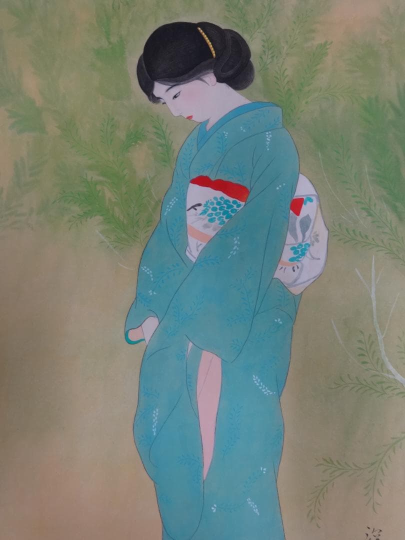 伊東深水 赤蓮白蓮の雪路 水彩画 1922年頃 紙本著色 肉筆 舞妓 浮世絵
