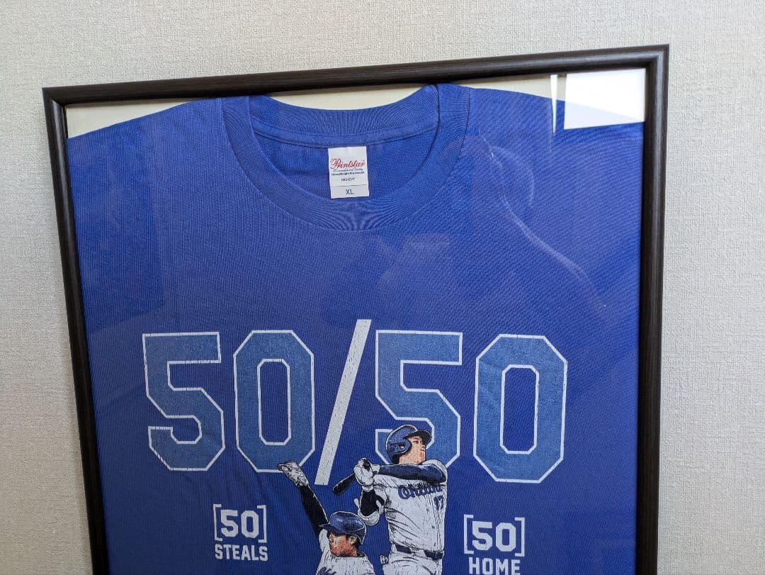 大谷翔平選手、50/50、Tシャツ、XLサイズ、Printstax社、額付