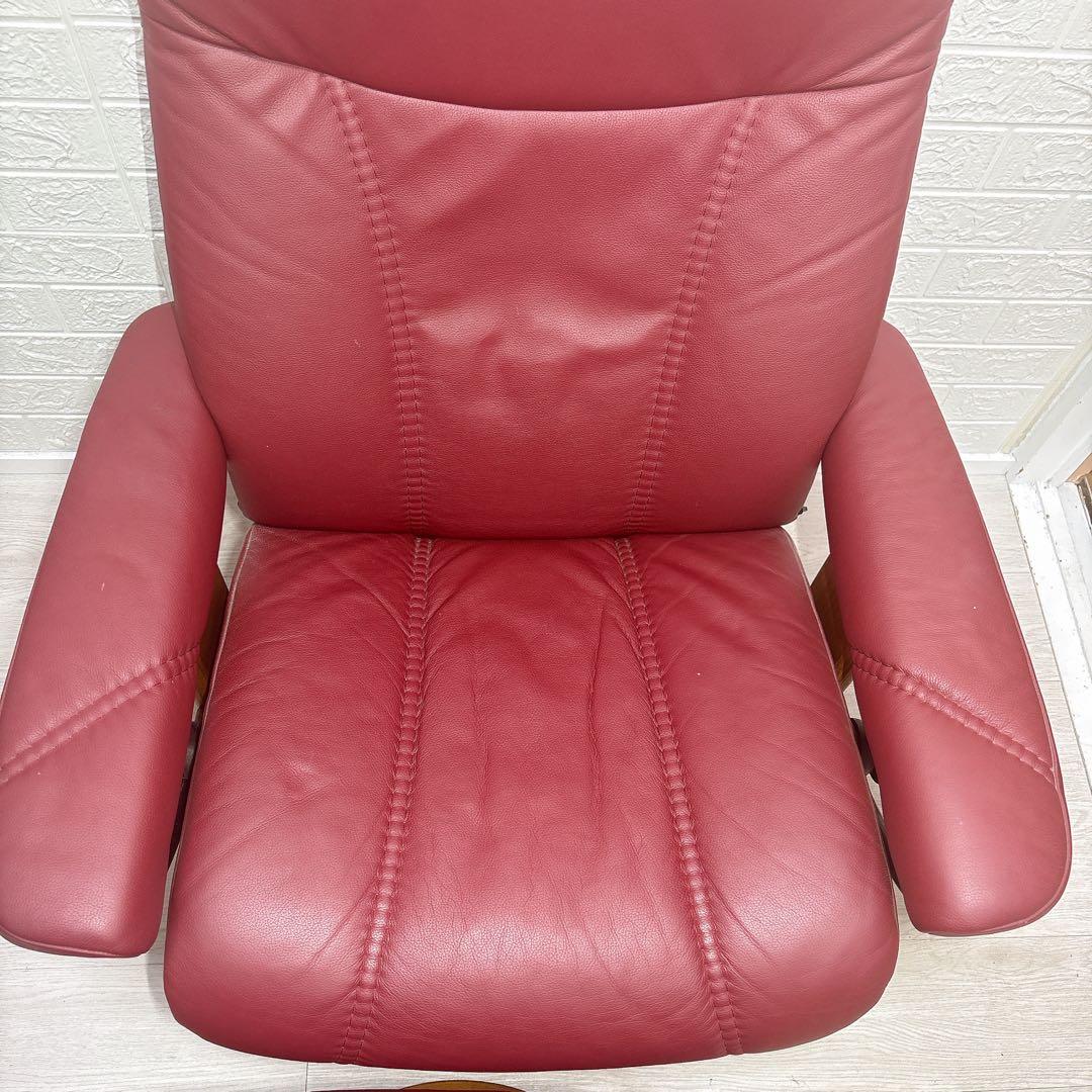 美品 エコーネス Ekornes ストレスレスチェア オットマン付 ワインレッド