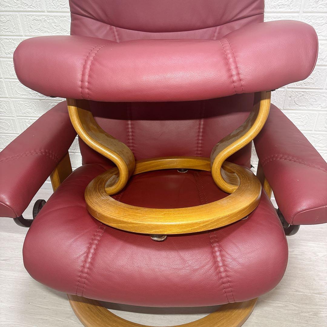 美品 エコーネス Ekornes ストレスレスチェア オットマン付 ワインレッド