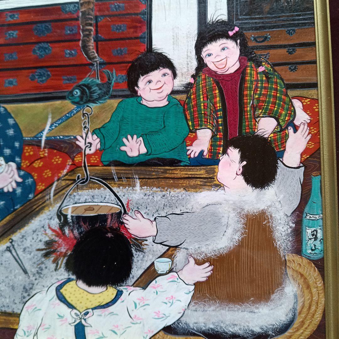 岡田祥子作　アクリル絵画　「だんらん」