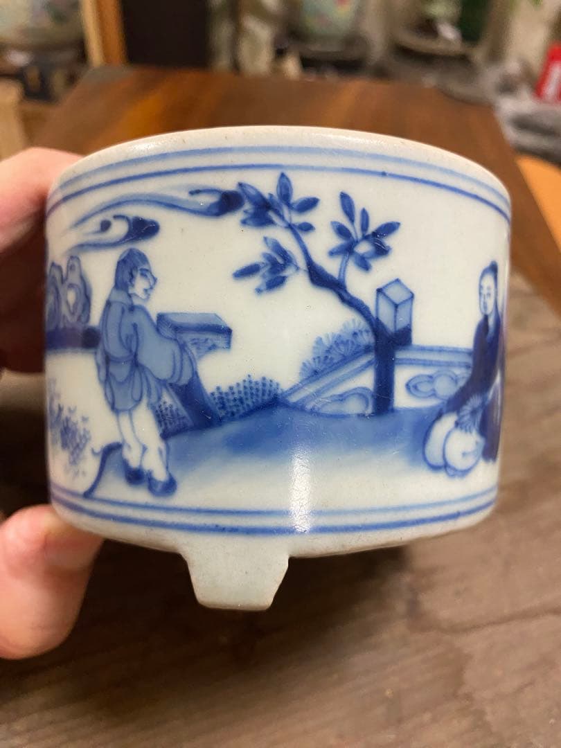 染付 明時代 人物 唐物 青花 香炉