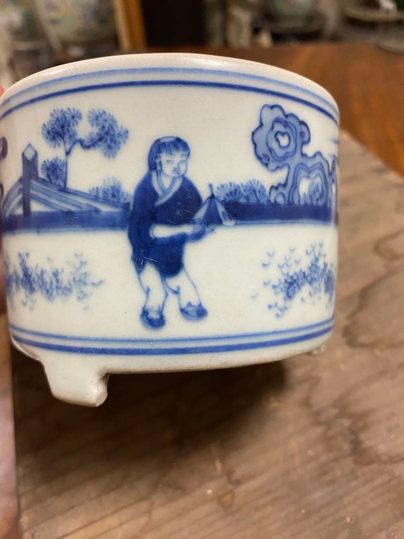 染付 明時代 人物 唐物 青花 香炉