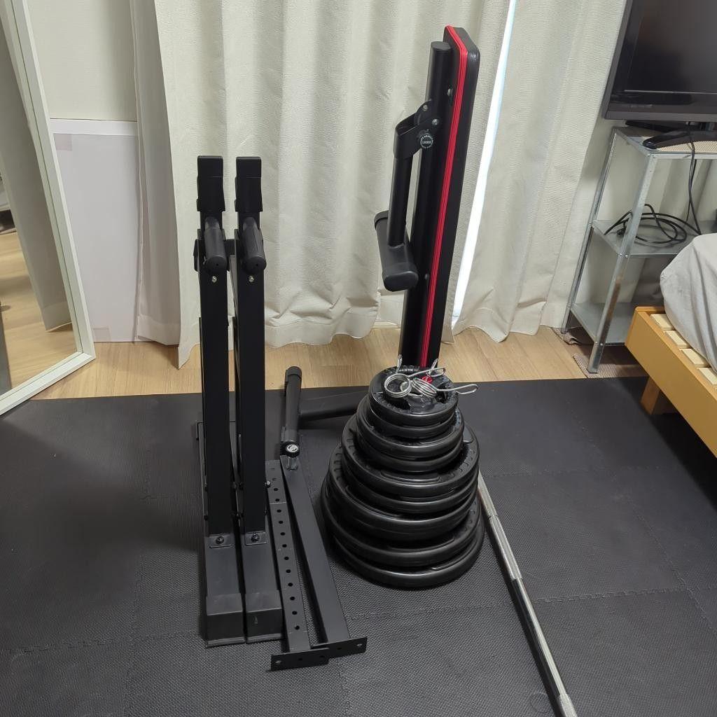 ベンチプレスセット　オリンピックバーベルシャフト、ウエイト総重量116.2kg