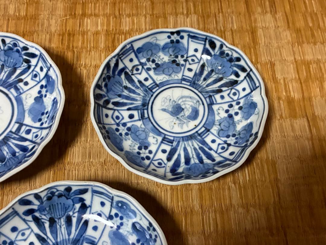 中国 唐物 染付 小皿 豆皿 三枚揃い 時代物 印あり