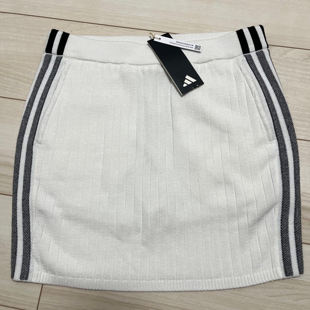 新品　アディダス　ゴルフ　防風　ニット　ジャケット／スカート　上下　L 白白