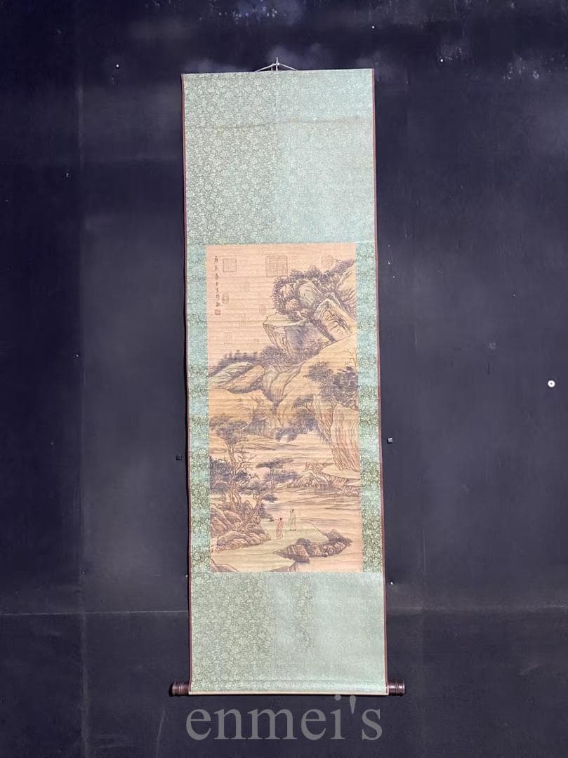 中国古美術『王時敏款 山水画』三尺中堂画 掛軸 表装済 宣紙 清代款 唐物 模写