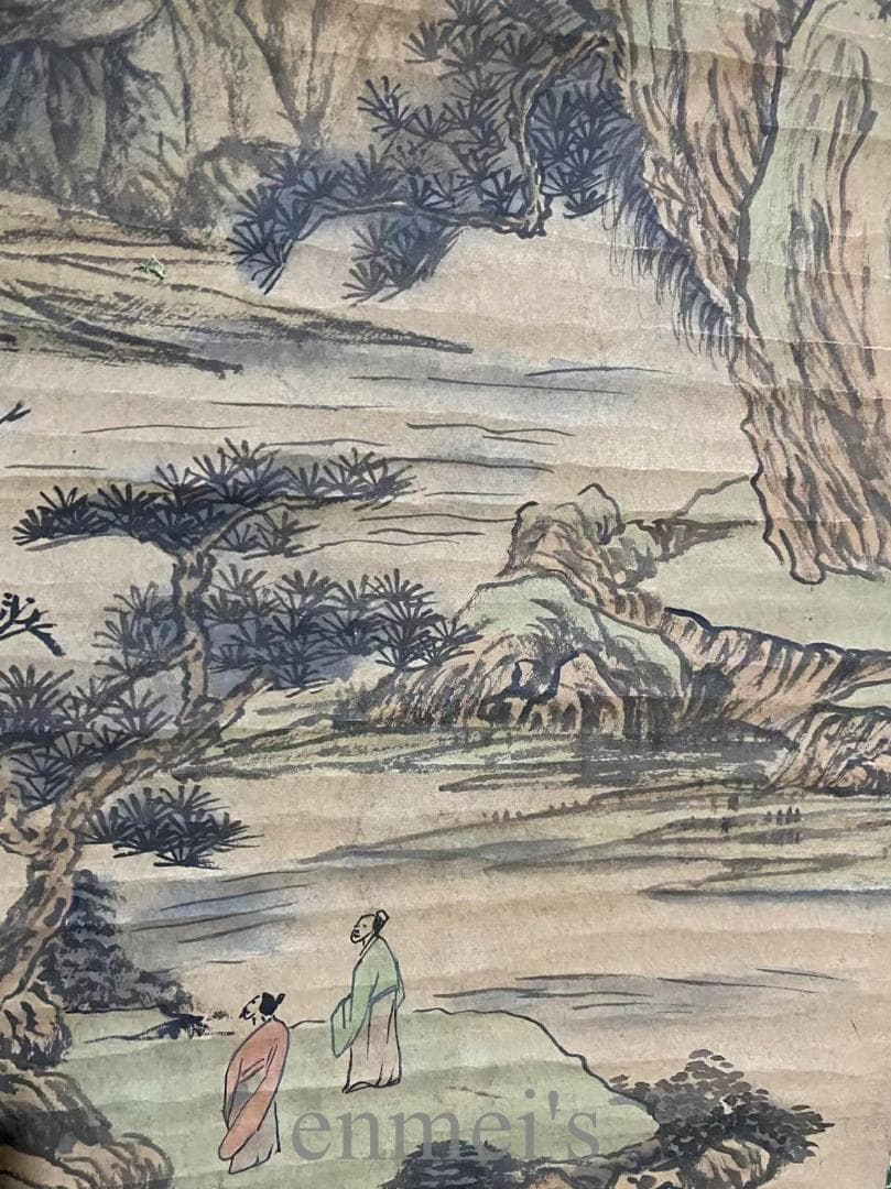 中国古美術『王時敏款 山水画』三尺中堂画 掛軸 表装済 宣紙 清代款 唐物 模写