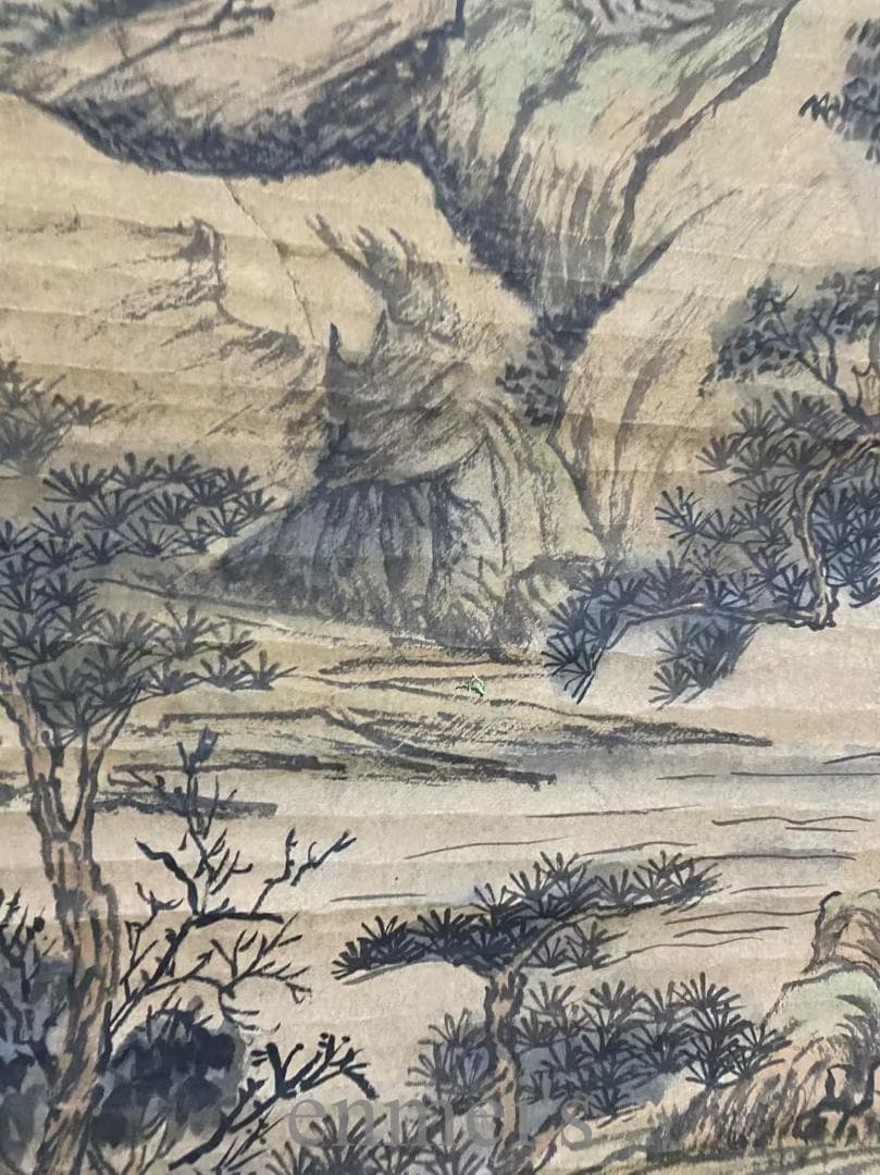 中国古美術『王時敏款 山水画』三尺中堂画 掛軸 表装済 宣紙 清代款 唐物 模写