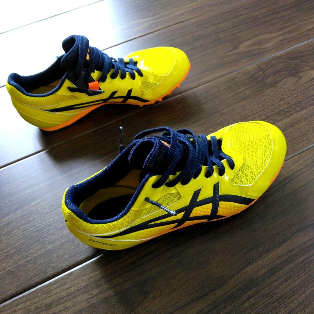 【美品】asics スパイクシューズ イエロー/ネイビー　EFFORT