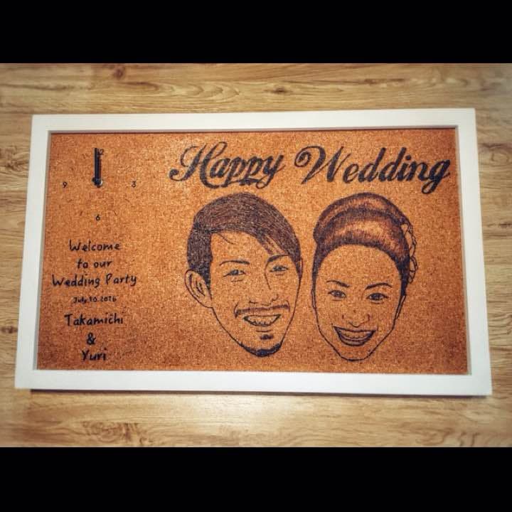 結婚式 ウェルカムボード コルクボード時計 似顔絵オーダー