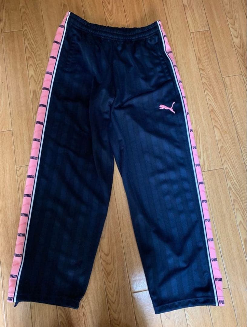 PUMA ストライプジャージ上下セットネイビー　ピンク