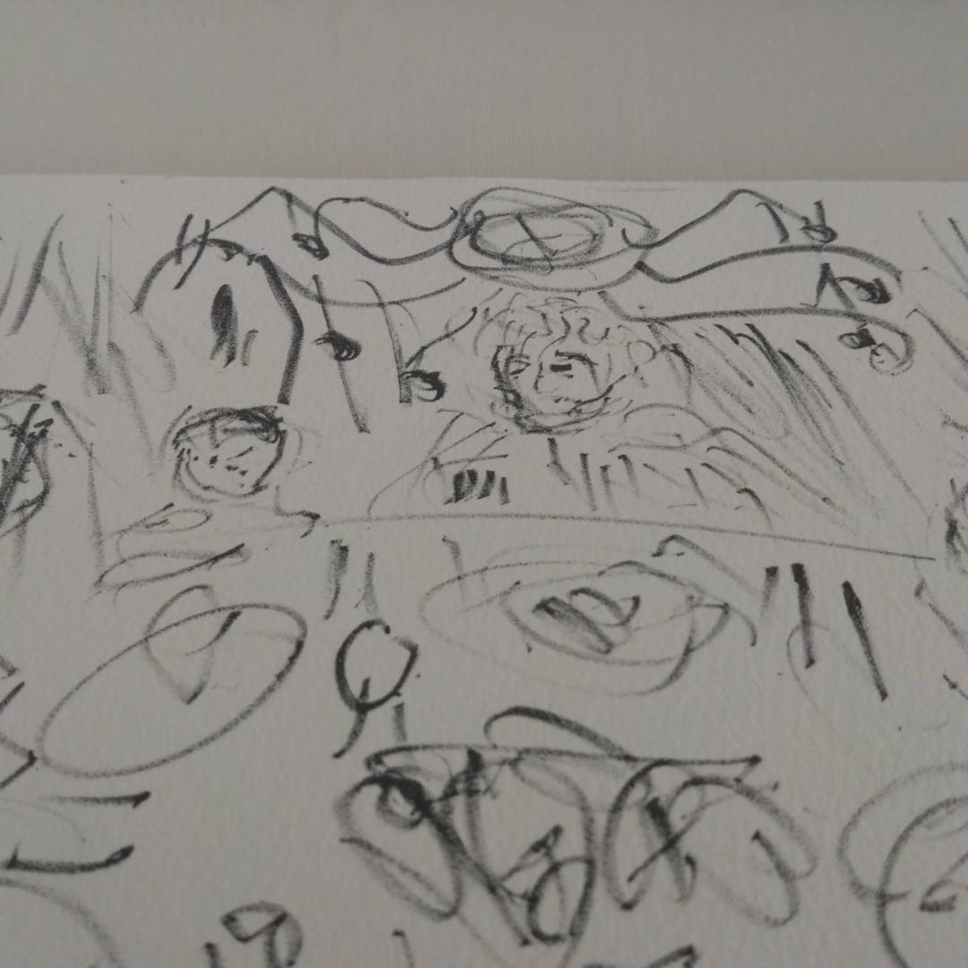 棟方志功　晩餐　鉛筆画　版画　棟方版画館謹製