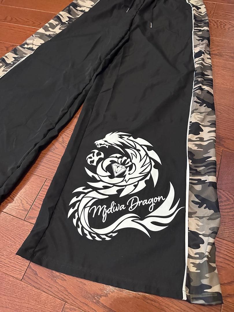 mjdiva MJDIVAドラゴンプリント迷彩ワイドパンツ ロングパンツ