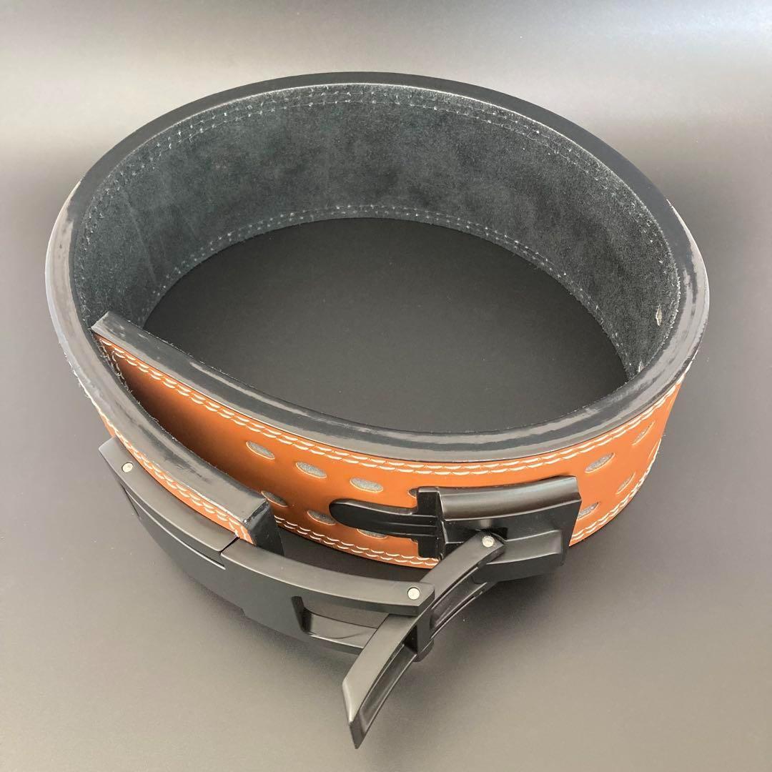 パワーベルト レバーアクション Lサイズ ワンタッチ可変式 本革 茶 バックル黒