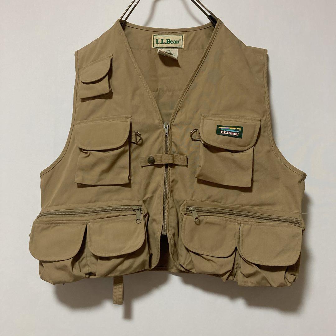 90s LLBEAN フィッシングベスト Mサイズ ベージュ 多ポケット
