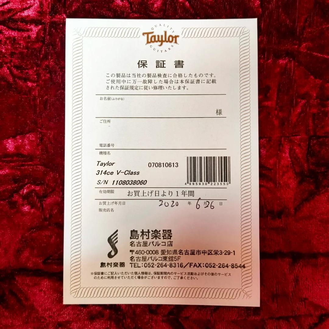 Taylor 314ce V-Class 2011 USA製 純正ハードケース付